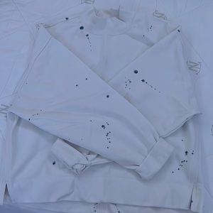White and blue splattered old navy crewneck